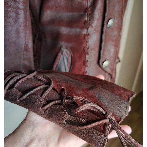 Tribe America Size 8 Geronimo Cognac Leather Jacket Cinched Back, Zip, Steampunk - Picture 5 of 10